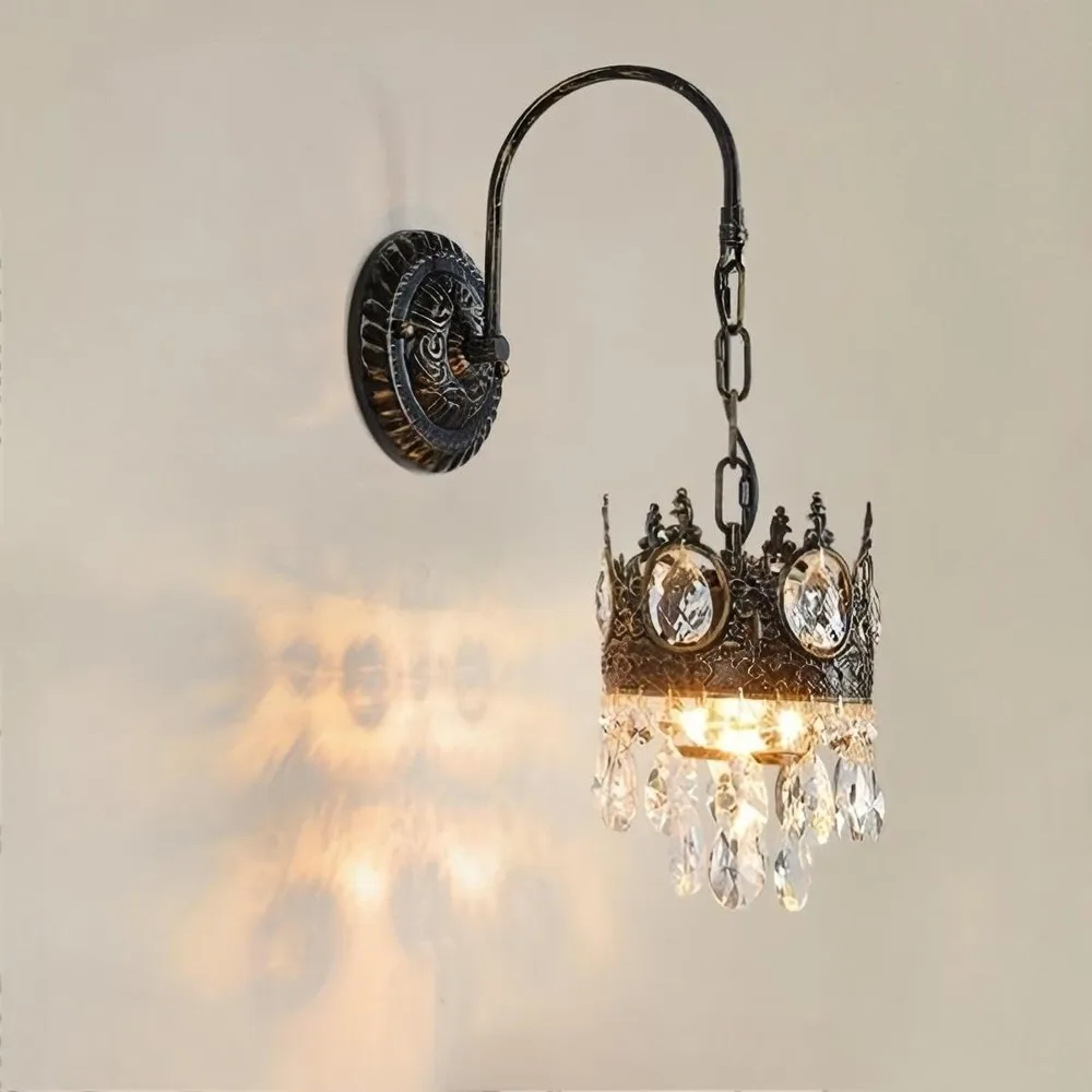 Black (Golden Rubbed) 1-Light Crystal Sconce