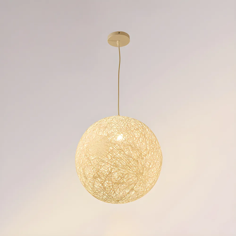 Cream 1-Light Bamboo & Rattan Globe