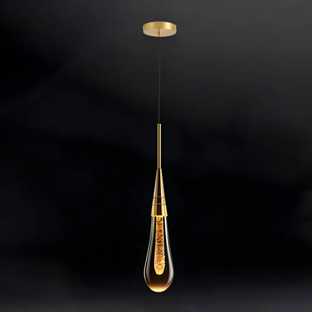 Brass 1-Light Crystal Teardrop