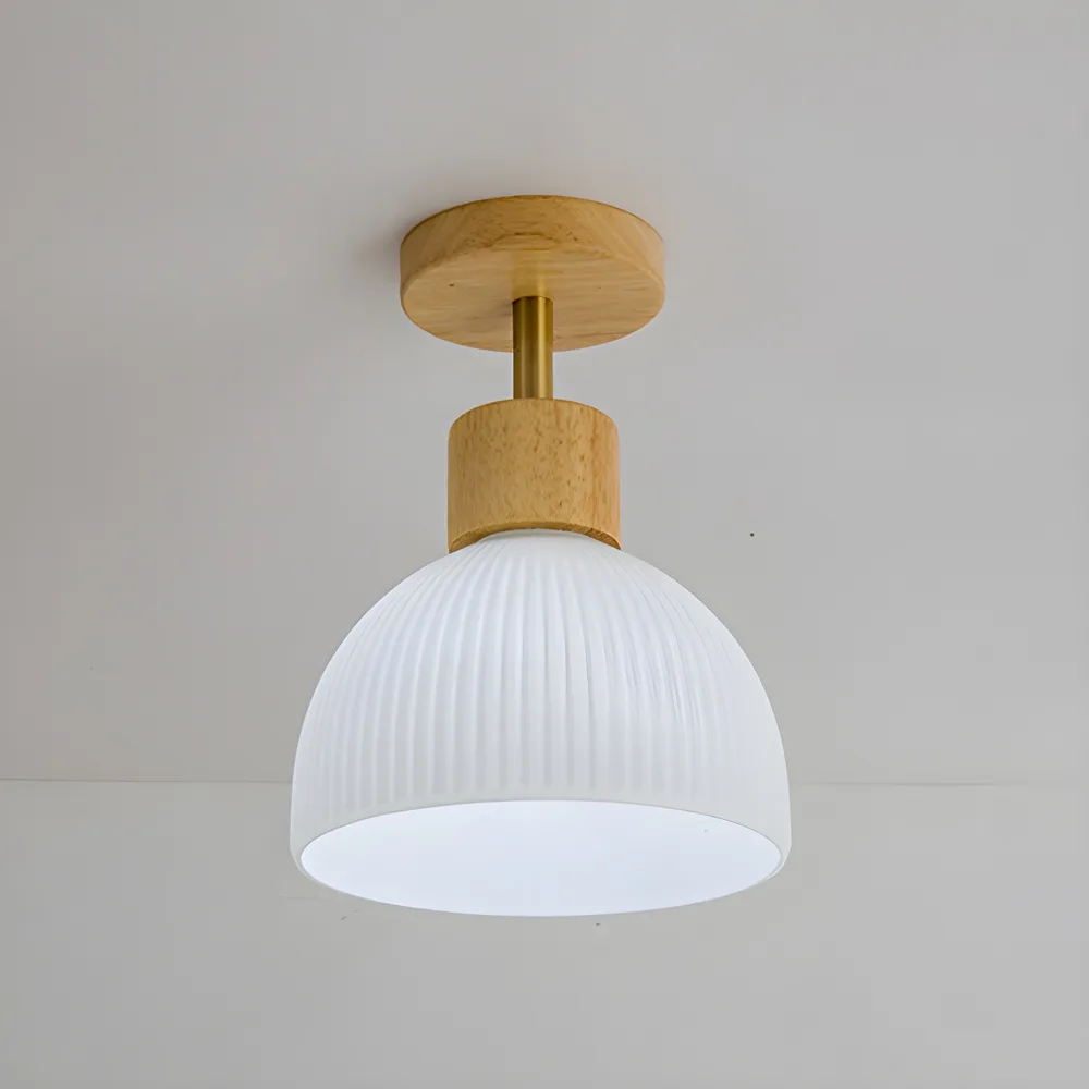 Natural Wood 1-Light Glass Semi-Flush Mount
