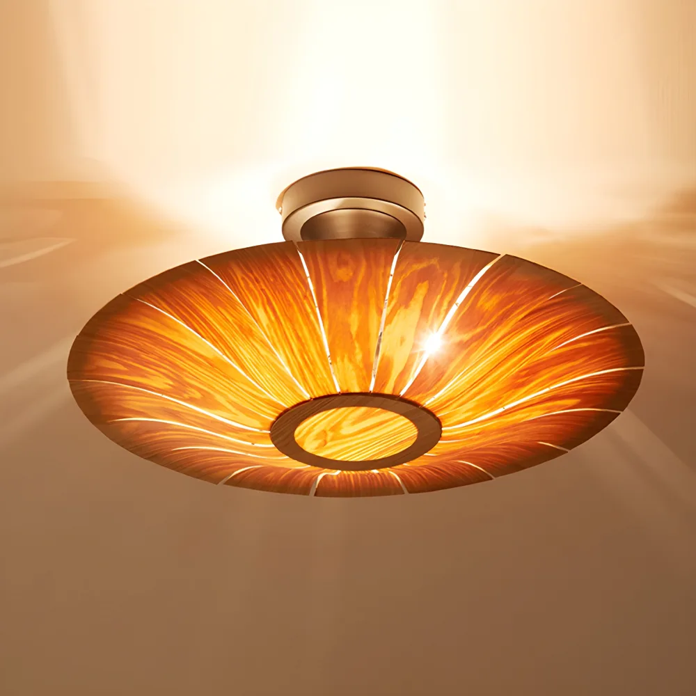 Natural Wood 3-Light Solid Wood Semi-Flush Mount