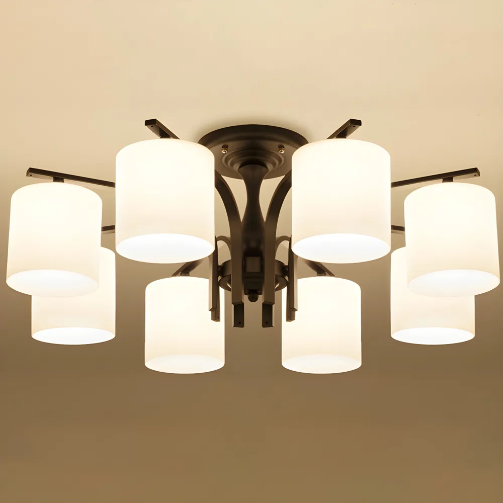 Black 3-Light Glass Semi-Flush Mount