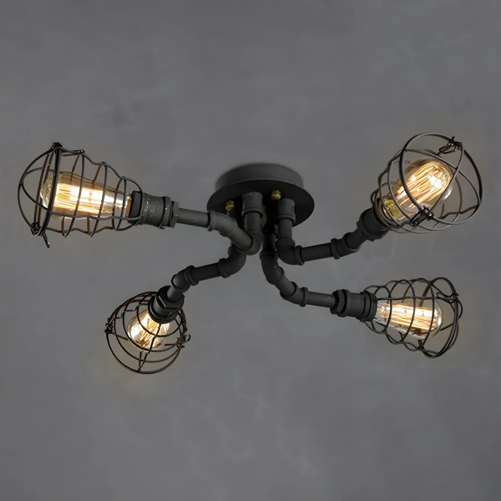 Black 4-Light Iron Semi-Flush Mount