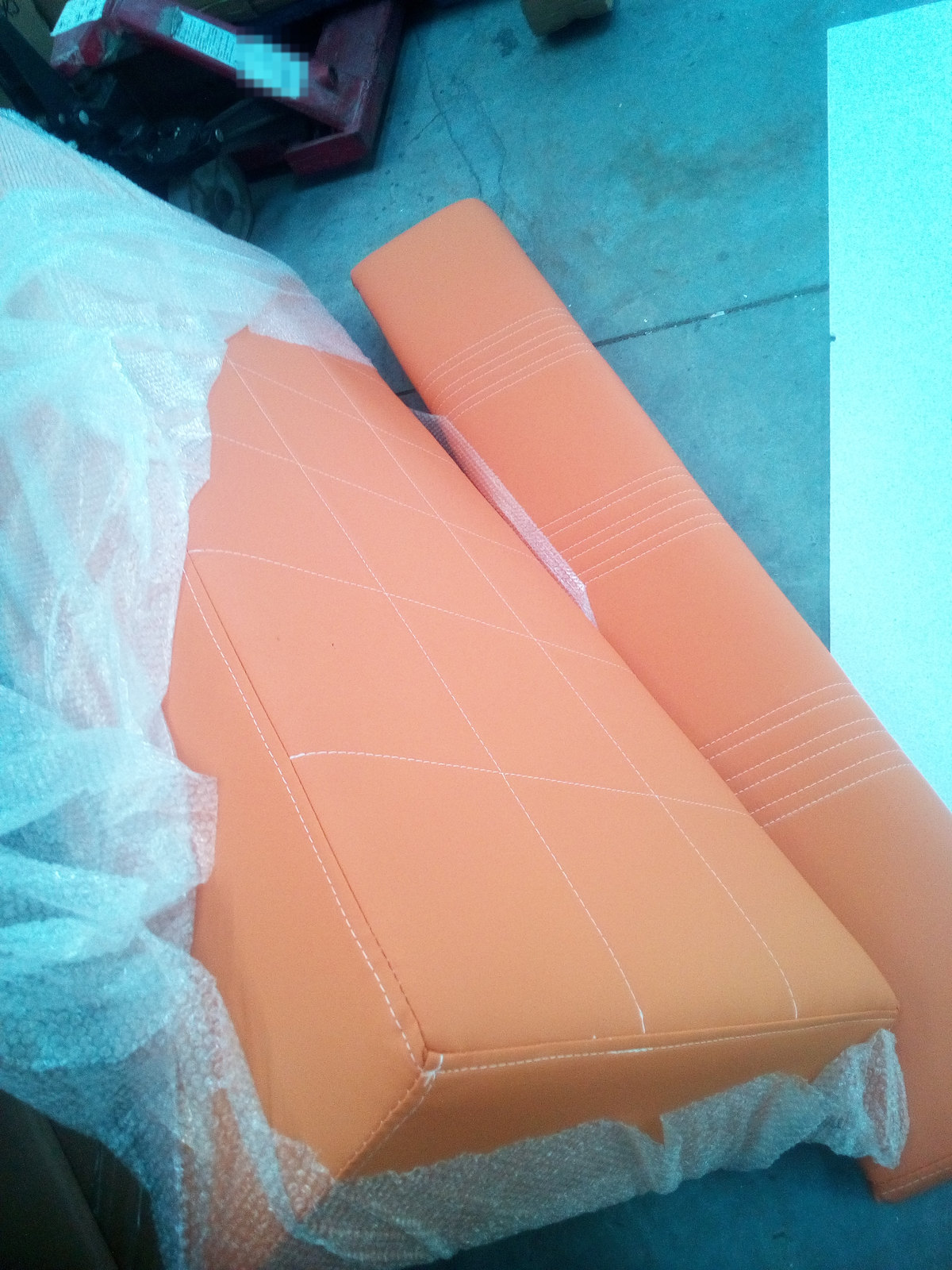 Three-seat fabric sofa as received — shipping record SR-2026-052