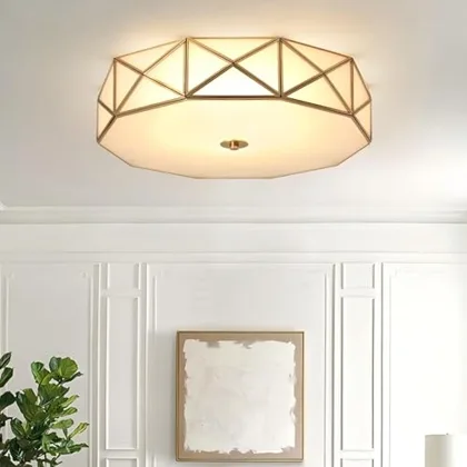 17.7 Inch Flush Mount Ceiling Light, 4 Lights Brass