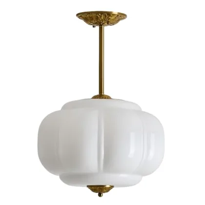 Milk Glass Ceiling Light, 15 Inch Metal Glass Semi