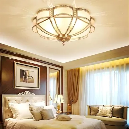 17.7 Inch Flush Mount Ceiling Light, 4 Lights Brass