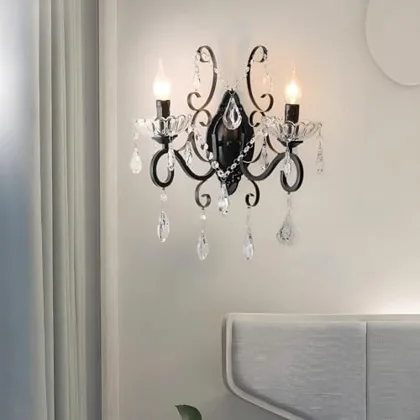 2-Light Crystal Wall Light, 14.6 Inch Vintage Wall Sconce
