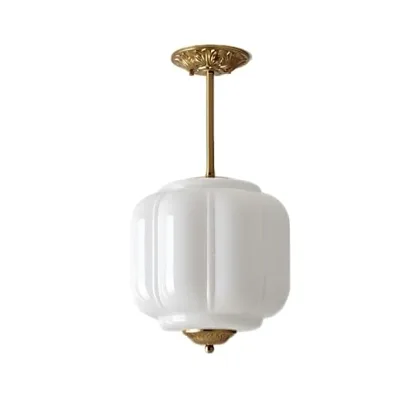 Milk Glass Chandelier, 9.8 Inch Metal Glass Semi Flush