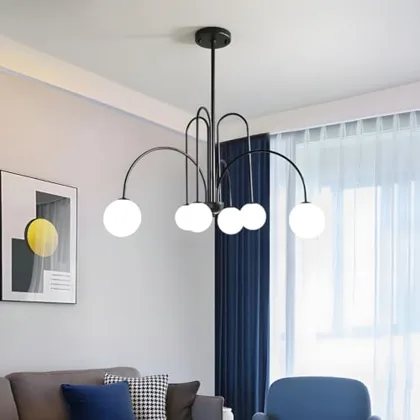 Mid-Century Dining Room Chandelier 6 Lights Glass Globe Chandelier