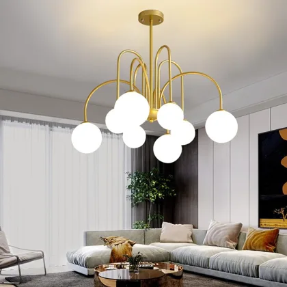 Mid-Century Dining Room Chandelier 8 Lights Glass Globe Chandelier
