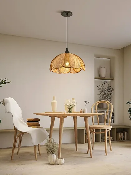 Log Color 1-Light Rattan Chandelier
