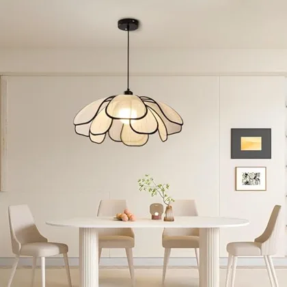 Cloth Flower Pendant Light, Wabi-sabi Style Hanging Light with