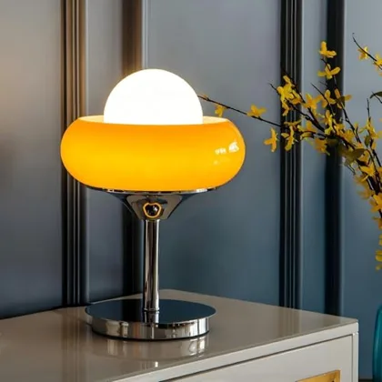 Modern Table Lamp, 11 Inch Bauhaus Style Round Bedside