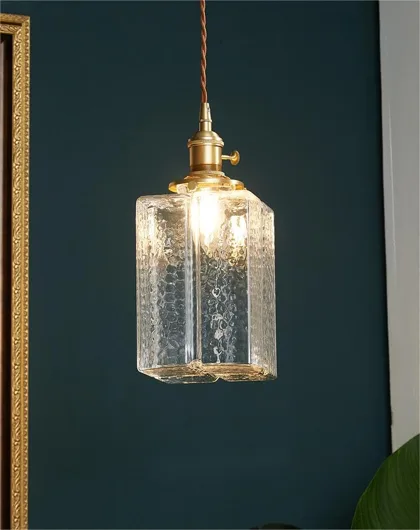 1-Light Clear Pendant Light, Vintage Glass Brass Hanging Lamp