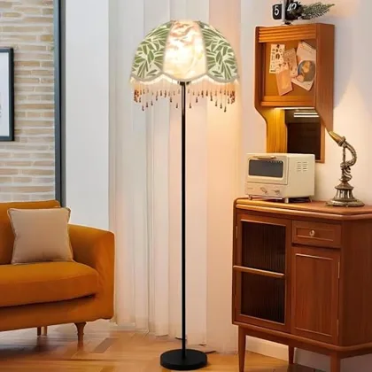 Vintage Floor Lamp, Floor Standing Light with Floral Cloth
