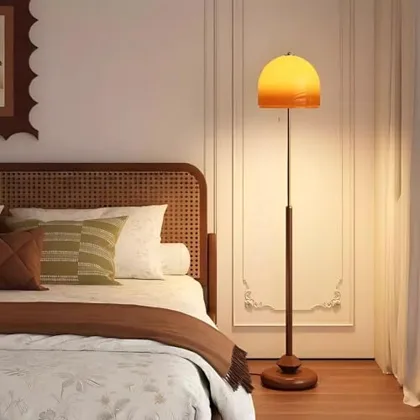 Orange Floor Lamp, Bauhaus Bedside Lamp with Glass Lampshade