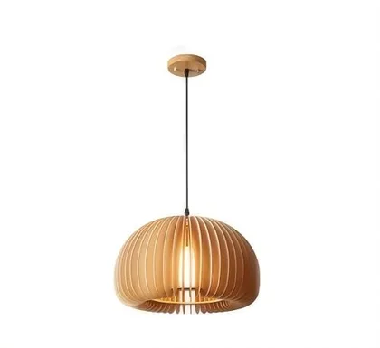 16.5 Inch Vintage Pendant Light, 1-Light Wooden Pumpkin Shape