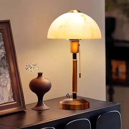Vintage Table Lamp, Decorative Table Light with Glass Shade
