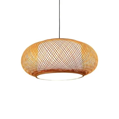 Bamboo Cane Woven Hanging Light 1 Light Embellished Chandelier