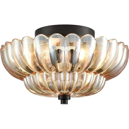 Black Base & Amber Lampshade Close to Ceiling
