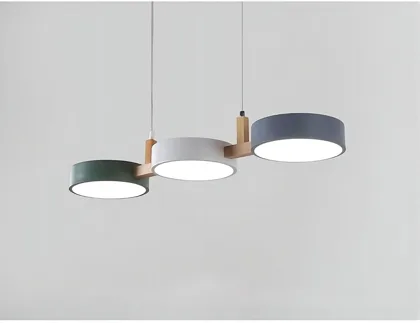 White-Grey-Green 3-Light Wood Chandelier