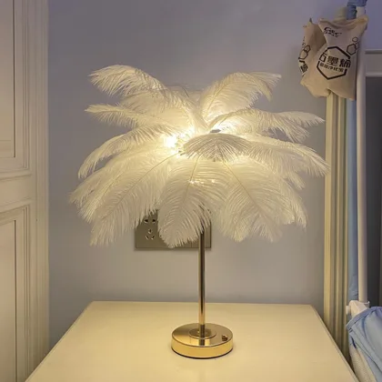 White 1-Light Feather Desk Lamp