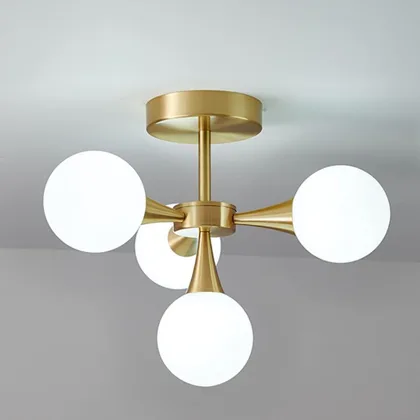 Gold 4-Light Glass Close to Ceiling