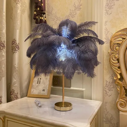 Gray 1-Light Feather Desk Lamp