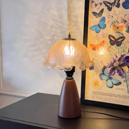 Vintage Flower Table Lamp, Decorative Table Light with Glass