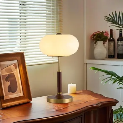 Vintage Table Lamp, Decorative Table Light with Glass Shade