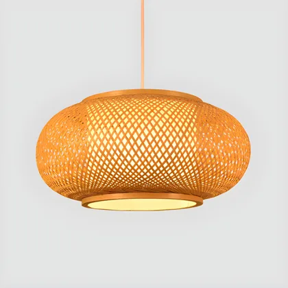 Natural Wood 1-Light Bamboo & Rattan Cylinder
