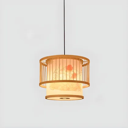 Natural Wood 2-Light Bamboo Geometric