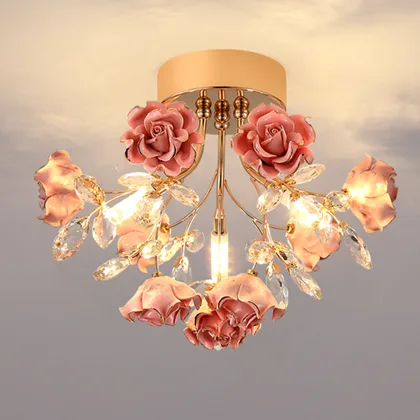 Pink 3-Light Crystal Semi-Flush Mount