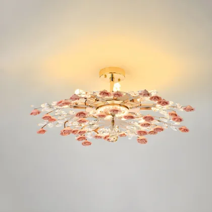 Pink 7-Light Crystal Semi-Flush Mount
