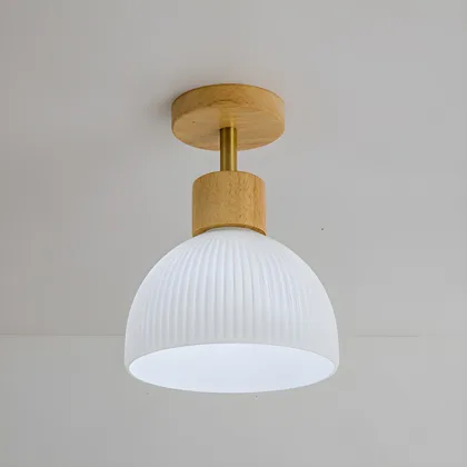 Natural Wood 1-Light Glass Semi-Flush Mount